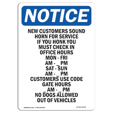 Signmission OSHA Notice, 5" Height, New Customers Sound Horn For Service Sign, 5" X 3.5", Portrait OS-NS-D-35-V-14324